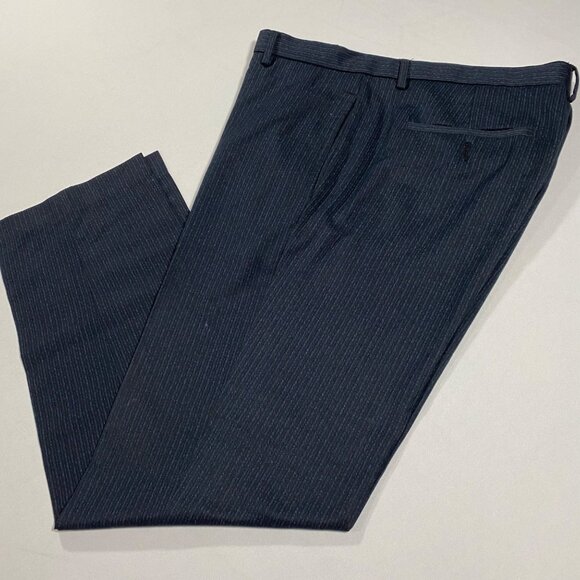Calvin Klein Mens Pinstripe Dress Pants 33X30 Dark Navy Polyester - Picture 1 of 6